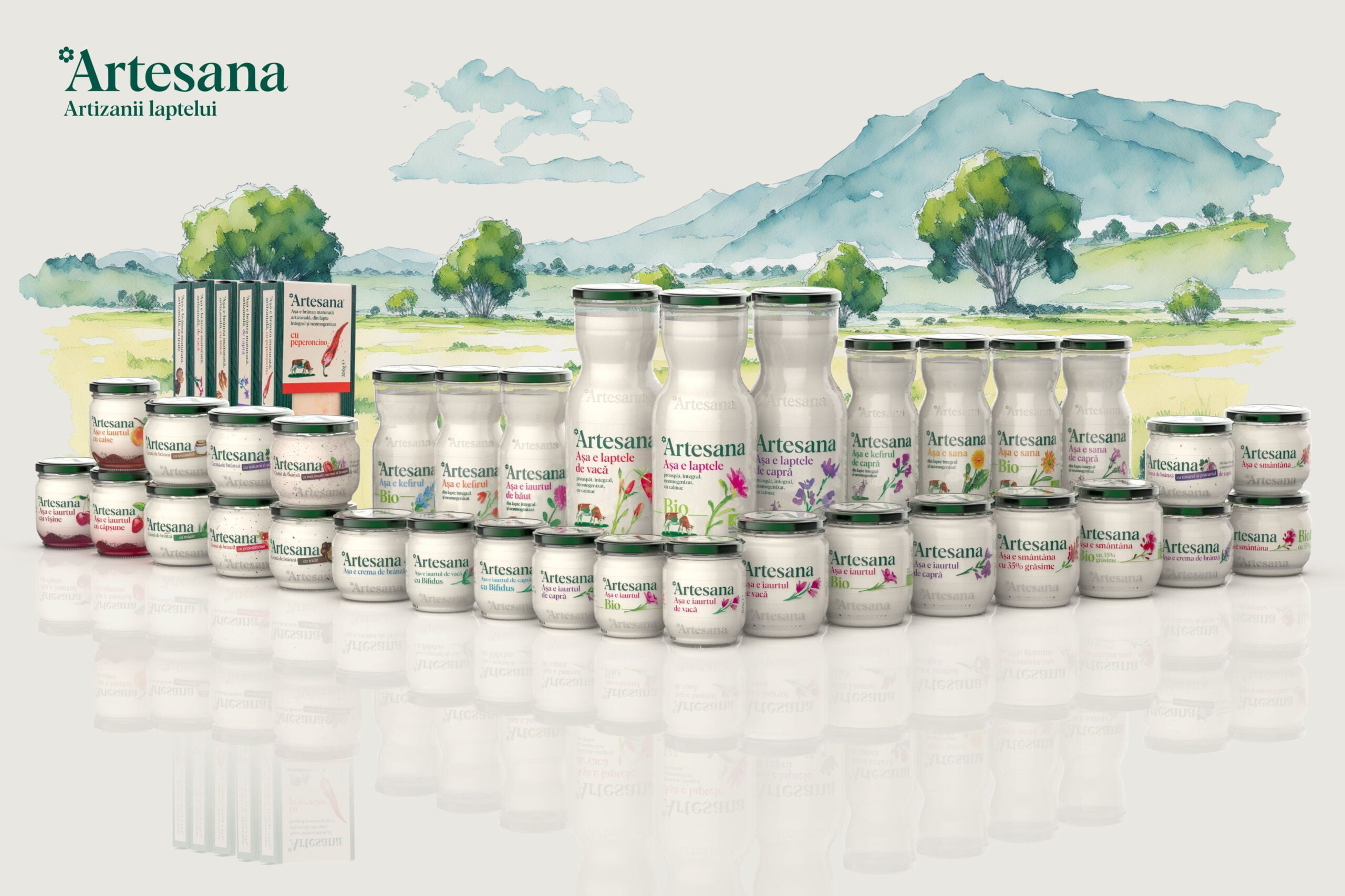 Lapte de vaca, lapte de capra Artesana, iaurt natural Artesana, smantana, branza maturata Artesana, unt Artesana, crema de branza Artesana, kefir Artesana, Sana Artesana, lapte de capra, lapte ecologic bio