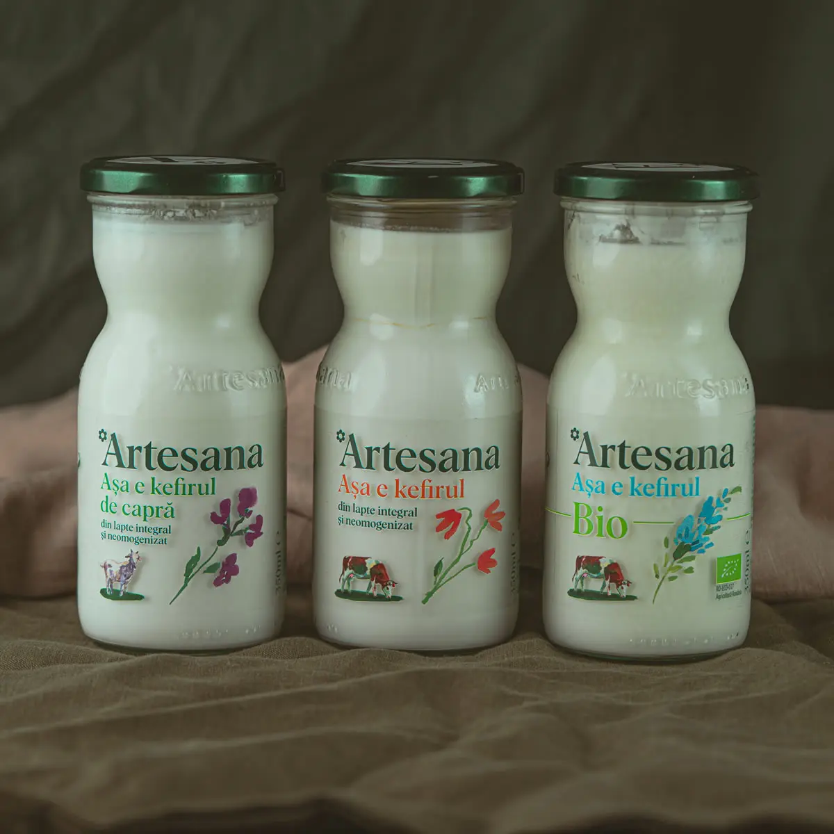 Kefir din lapte de capra Artesana, Kefir din lapte de vaca Artesana si Kefir din lapte de vaca ecologic Artesana