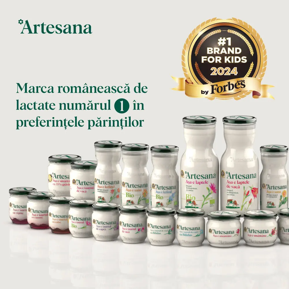 Imagine cu produse lactate Artesana cu Sigla Forbes #1 Brands for Kids 2024