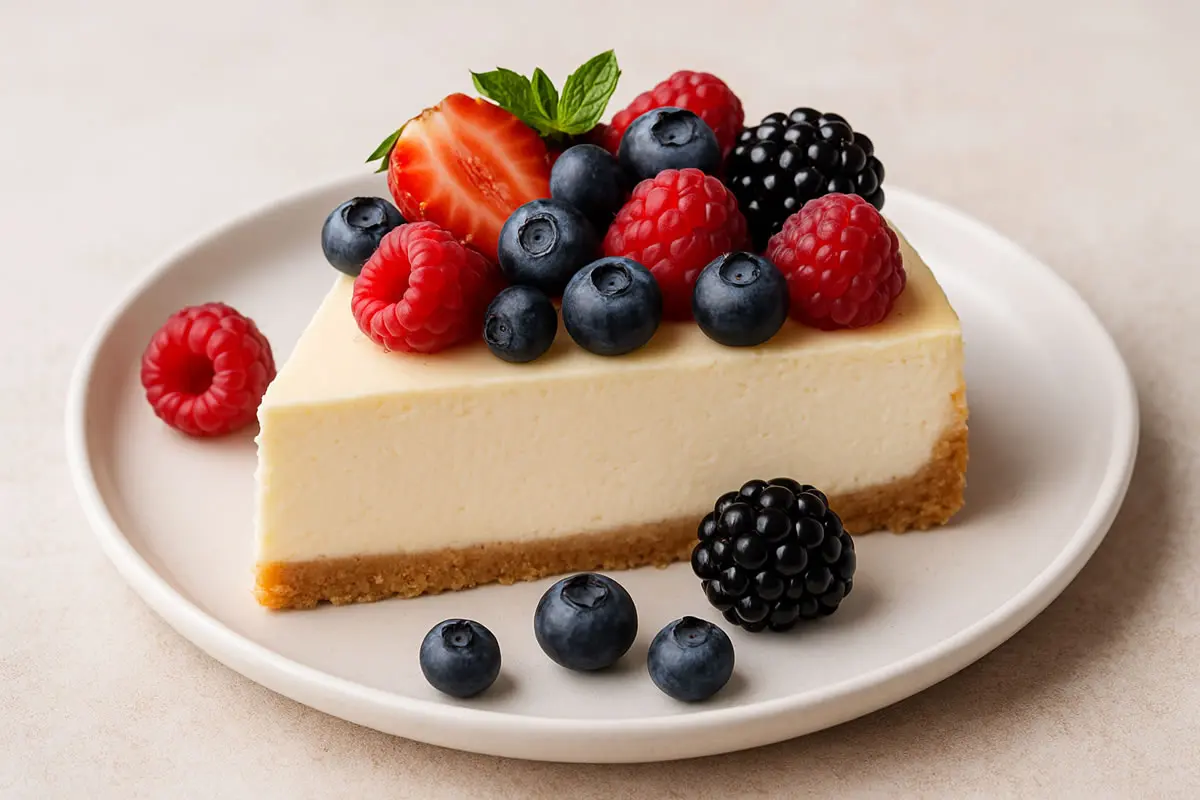 Cheesecake cu fructe pe farfurie