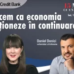 „Afiș promoțional pentru evenimentul «Cum facem ca economia să funcționeze în continuare?», cu Cristina Rosca - editor Ziarul Financiar moderatoare și Daniel Donici - fondator Artesana, realizat de ZF și UniCredit Bank.