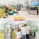 Spațiu educativ Artesana la Destiny Park, unde copiii descoperă procesul de producție al laptelui folosind echipamente simulate de fabrică și participă la activități interactive despre produse lactate artizanale