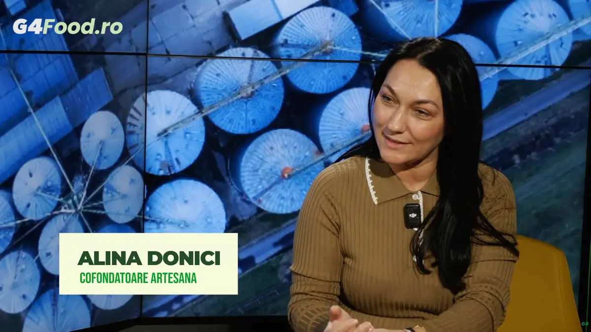 Alina Donici, cofondatoarea Artesana, în timpul unui interviu G4Food.ro despre produse lactate artizanale, lapte românesc și dezvoltarea brandului Artesana în industria alimentară din România.
