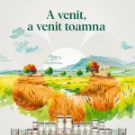 Produse lactate Artesana într-un vizual de toamnă, cu peisaj rural ilustrat în acuarelă și mesajul «A venit, a venit toamna